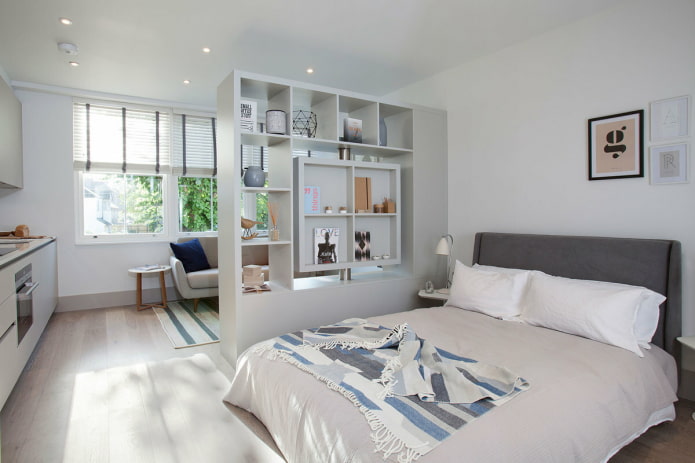 Möbel in der Zonierung Küche-Schlafzimmer