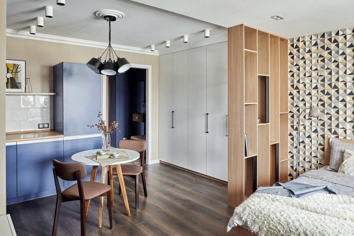 Möbel in der Aufteilung Küche-Schlafzimmer