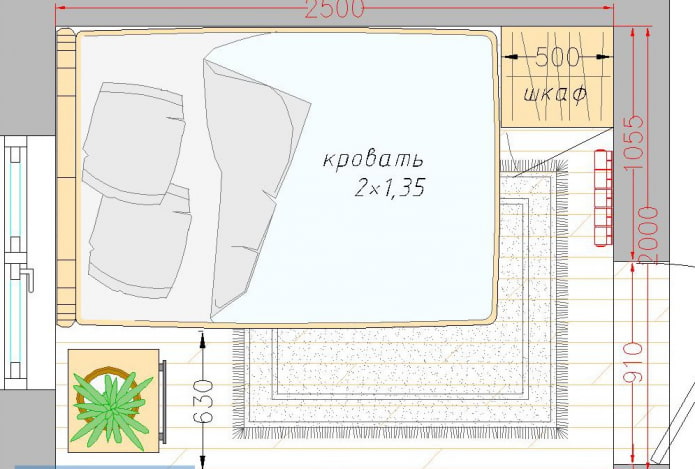 Schlafzimmeraufteilung 5 m²