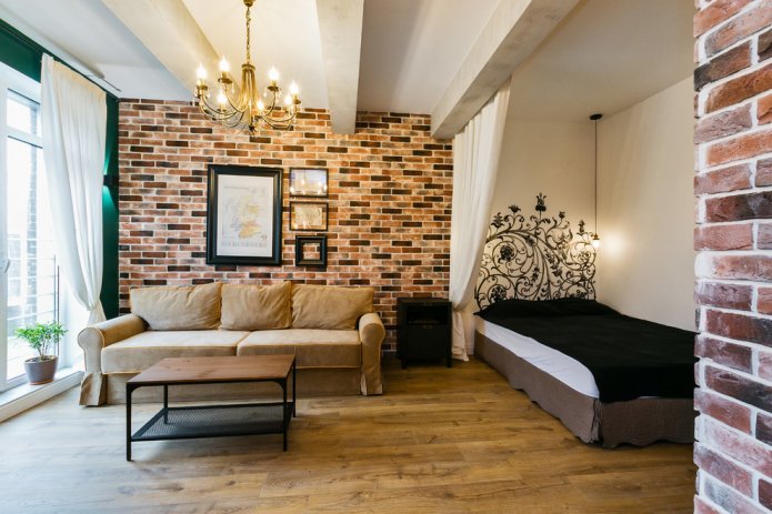 Zoneneinteilung mit Fertigstellung im Inneren des Schlafzimmer-Wohnzimmers
