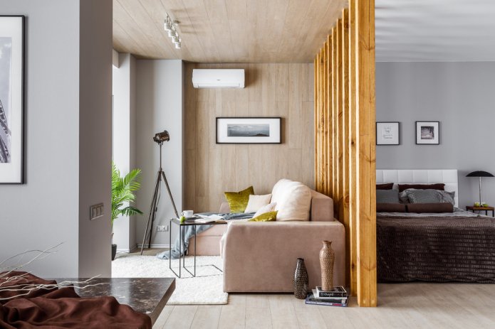 Einrichtung eines kombinierten Schlafzimmer-Wohnzimmers