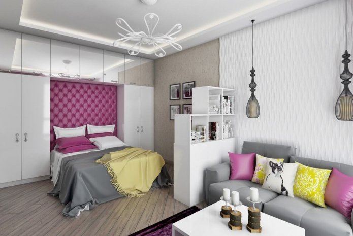 Zoneneinteilung mit Fertigstellung im Inneren des Schlafzimmer-Wohnzimmers