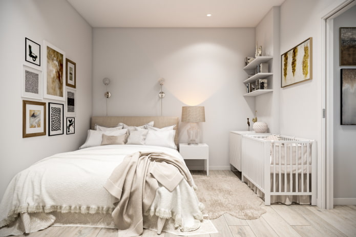 Möbelanordnung im Inneren eines Schlafzimmer-Kinderzimmer