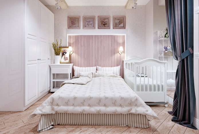 Elternbereich in einem Schlafzimmer kombiniert mit ein Kinderzimmer
