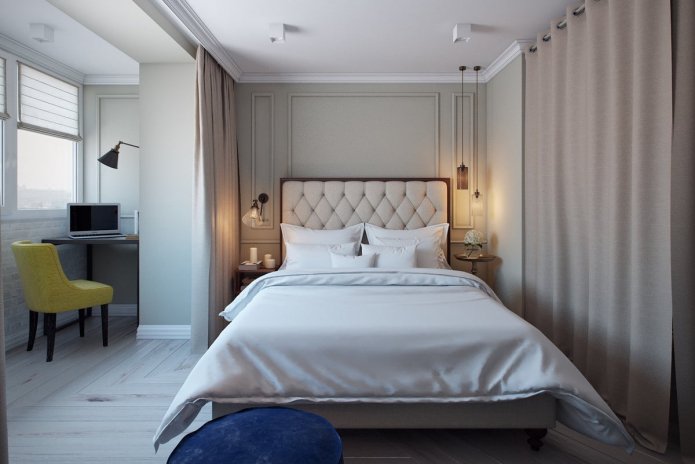Wohnzimmer und Schlafzimmer kombiniert mit einem Balkon