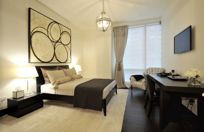 Schwarz-beiges Schlafzimmer-Interieur