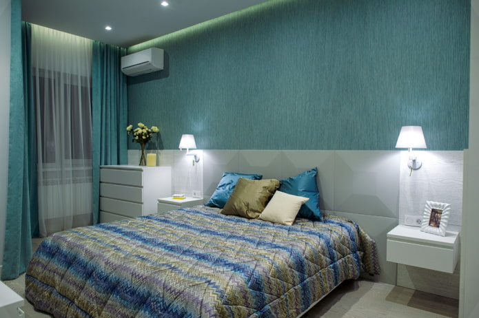 Grau-türkises Schlafzimmer-Interieur