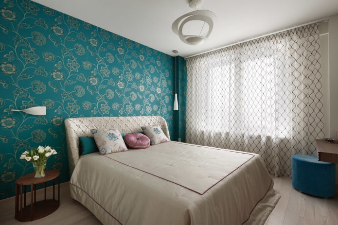 Beige- und Türkis-Schlafzimmer-Interieur