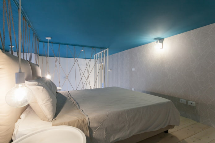 Grau-türkises Schlafzimmer-Interieur
