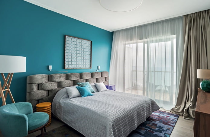 Grau-türkises Schlafzimmer-Interieur