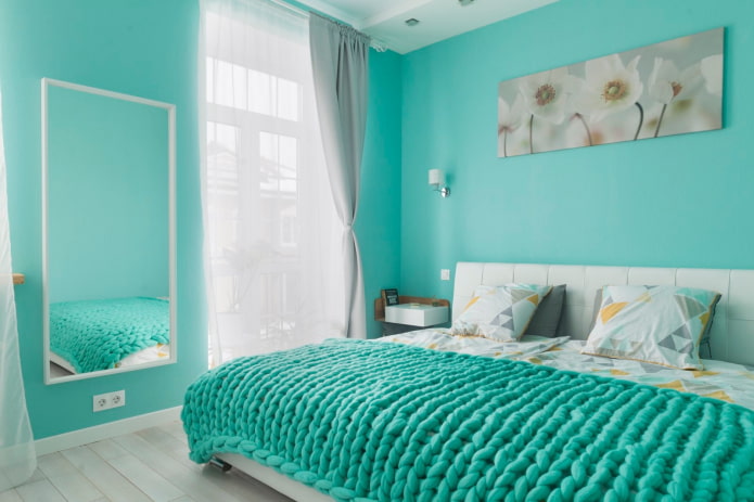 türkisfarbenes Schlafzimmer-Interieur