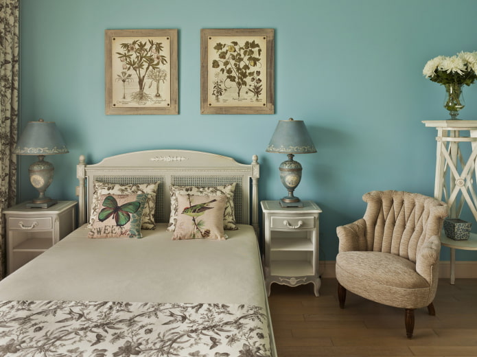 türkisfarbenes Schlafzimmer im Provence-Stil