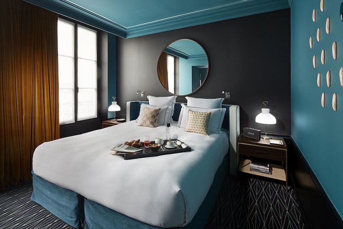 türkisfarbenes Schlafzimmer im modernen Stil
