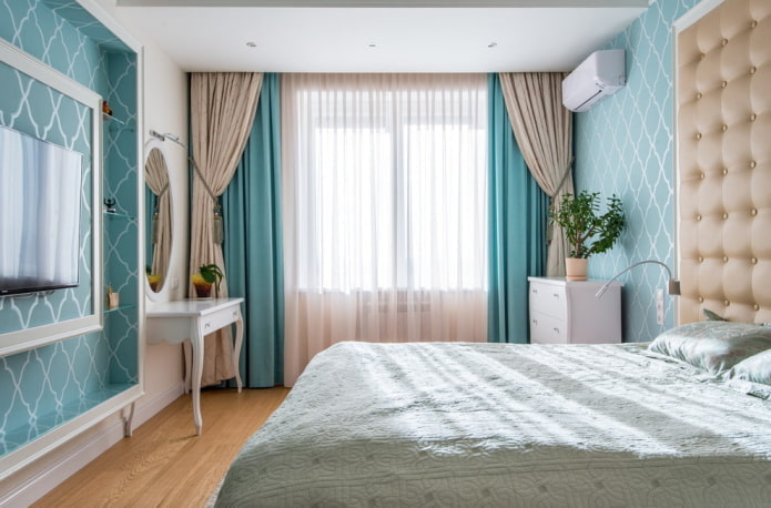 Beige-blaues Schlafzimmer-Interieur