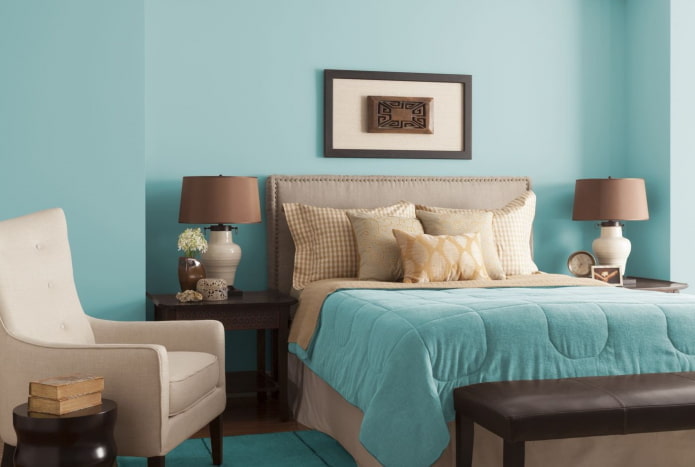 Beige-blaues Schlafzimmer-Interieur