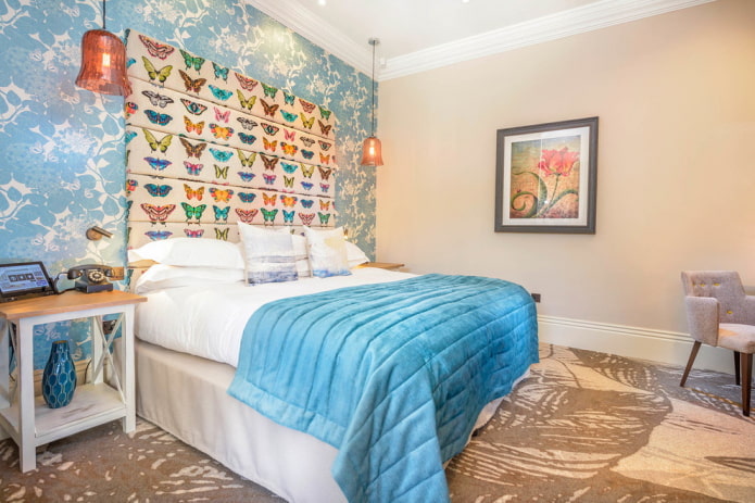 Beige-blaues Schlafzimmer-Interieur