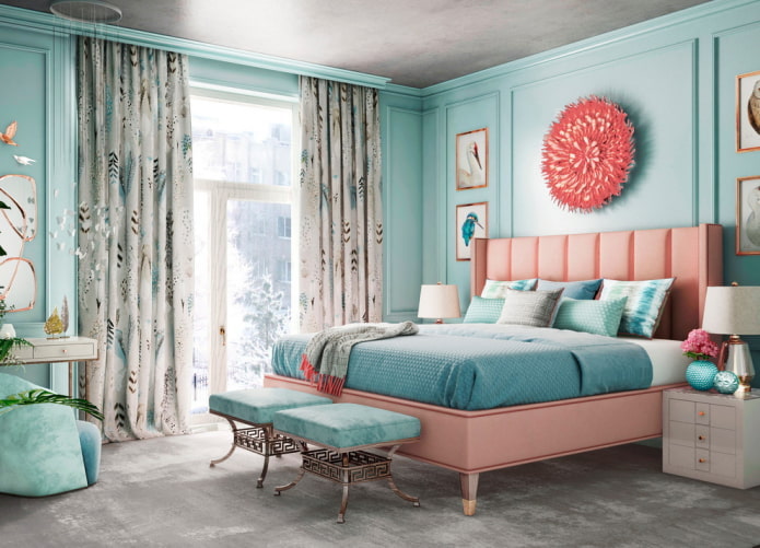 Rosa- und blaues Schlafzimmer-Interieur