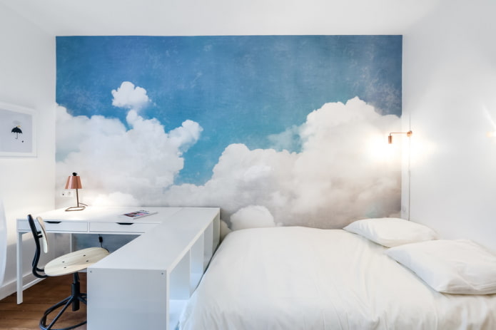 weiß-blaues Schlafzimmer-Interieur