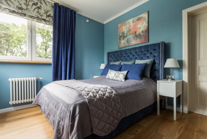 Blau-hellblaues Schlafzimmer-Interieur