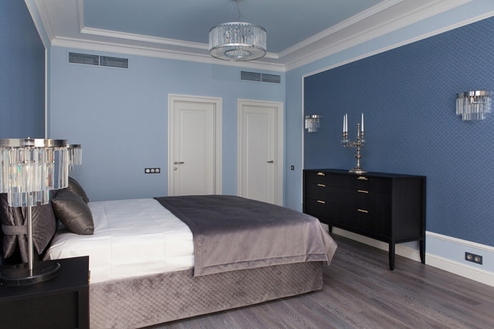 Blau-hellblaues Schlafzimmer-Interieur