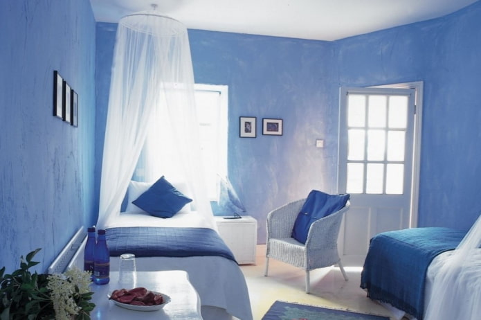 Blau-hellblaues Schlafzimmer-Interieur