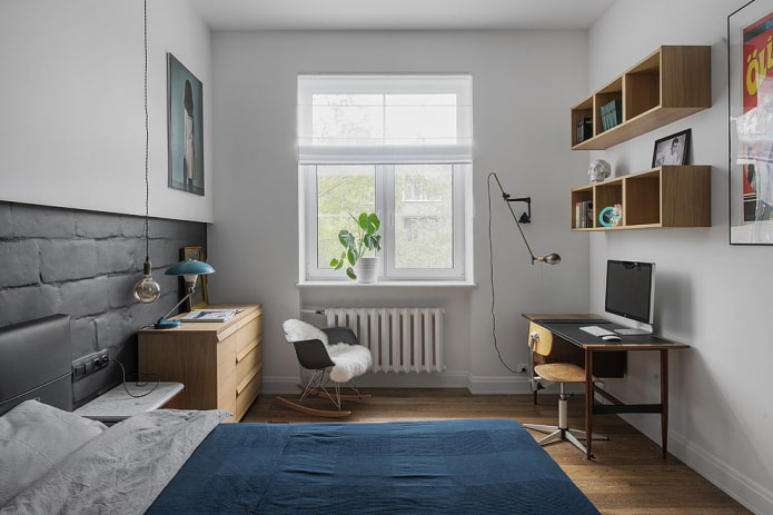 Schlafzimmer im skandinavischen Stil in einer Chruschtschowka