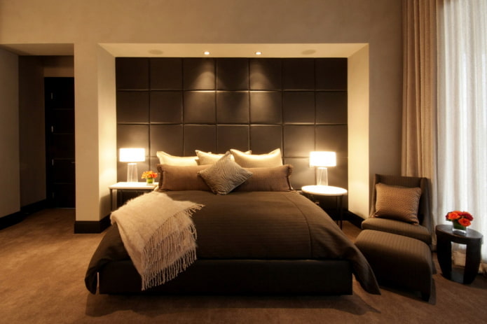 Beige- und Braun-Schlafzimmer-Interieur