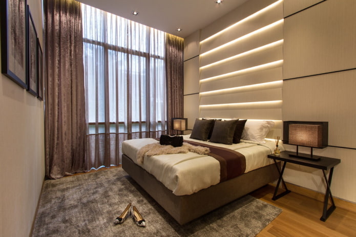 Beige- und Braun-Schlafzimmer-Interieur