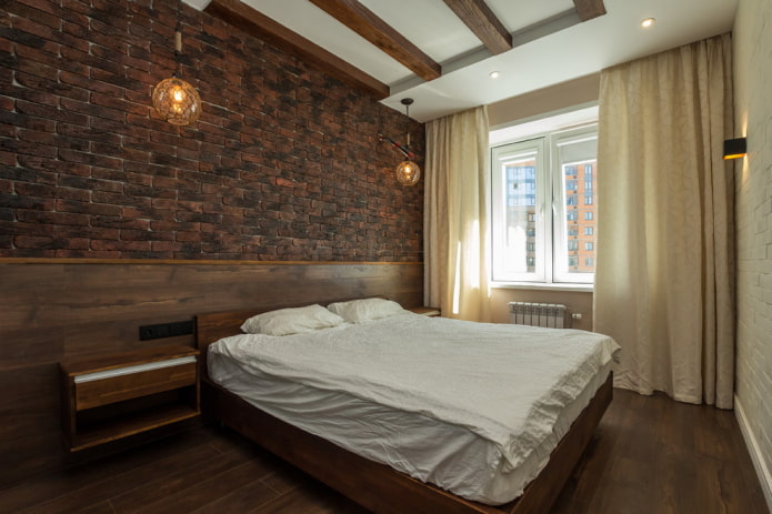 Braunes Schlafzimmer-Interieur im Loft-Stil