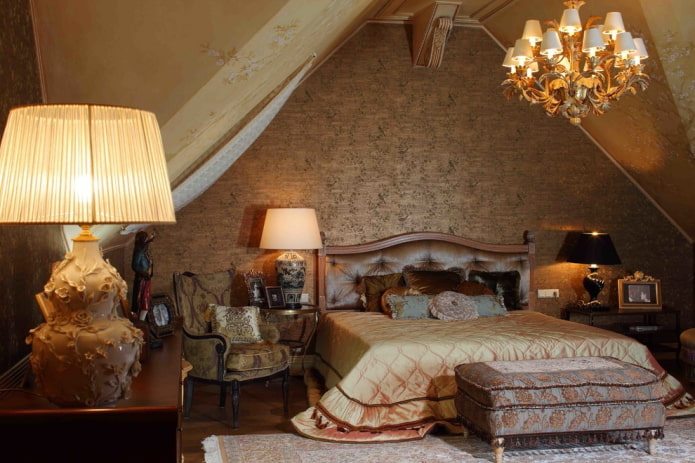 Braunes Schlafzimmerinterieur im viktorianischen Stil