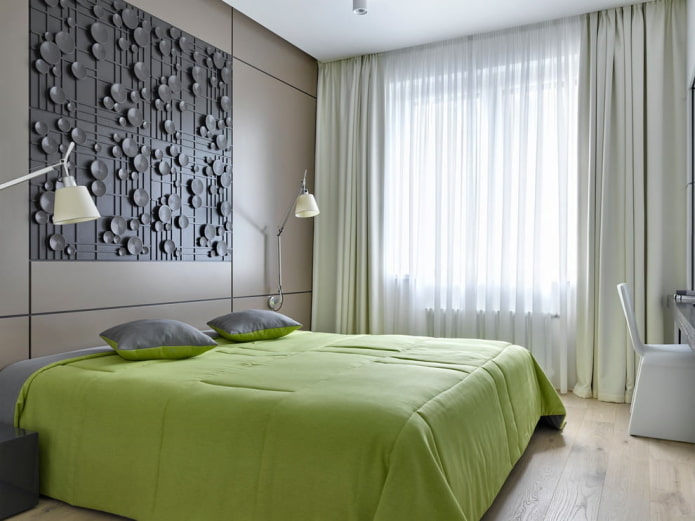 grau-grünes Schlafzimmer-Interieur