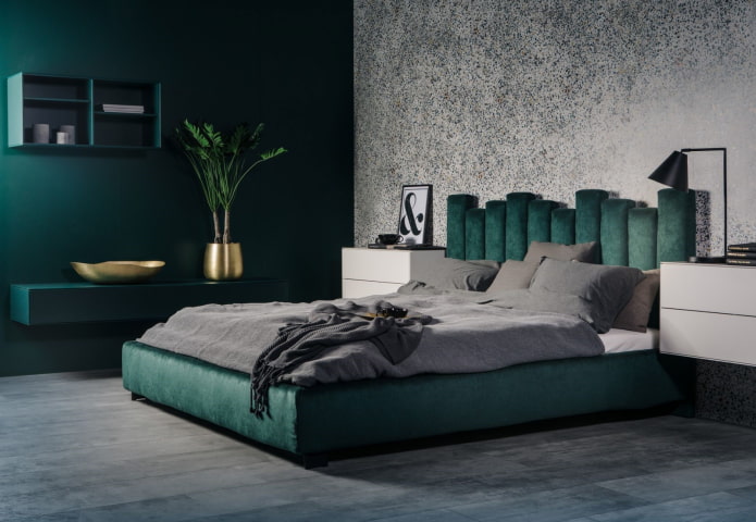 grau-grünes Schlafzimmer-Interieur