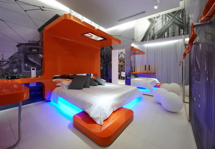Möbel im Schlafzimmerinterieur im Hightech-Stil