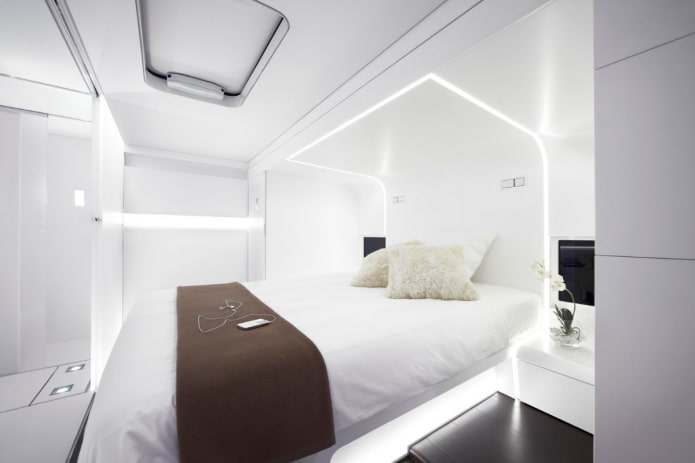 Textilien im Schlafzimmer-Interieur im Hightech-Stil