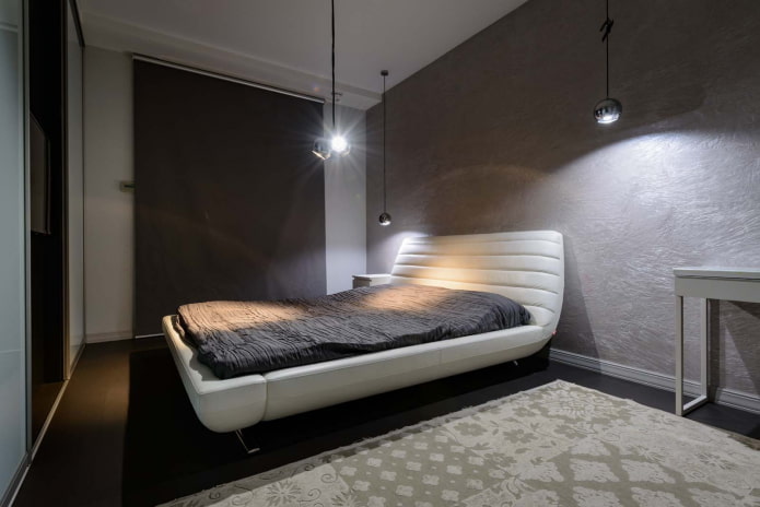 Beleuchtung im Schlafzimmerinterieur im High-Tech-Stil