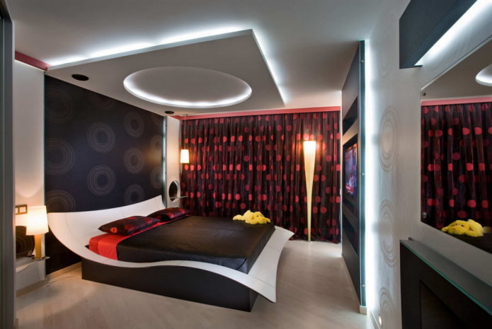Textilien im Schlafzimmer-Interieur im Hightech-Stil