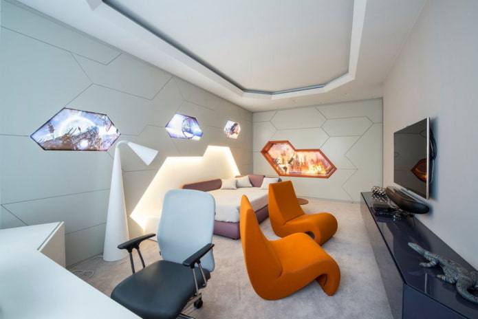 Schlafzimmer-Innenarchitektur im Hightech-Stil