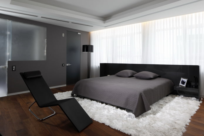 Textilien im Schlafzimmer-Interieur im Hightech-Stil