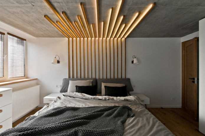 Deckendekoration im Schlafzimmer im Industriestil
