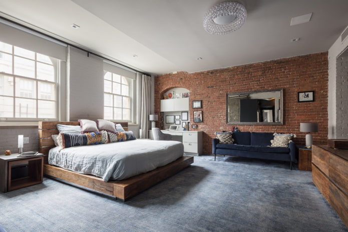 Bodenbelag im Schlafzimmer im Industriestil