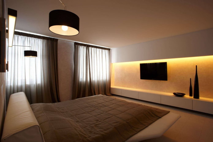 Beleuchtung im Schlafzimmer im minimalistischen Stil