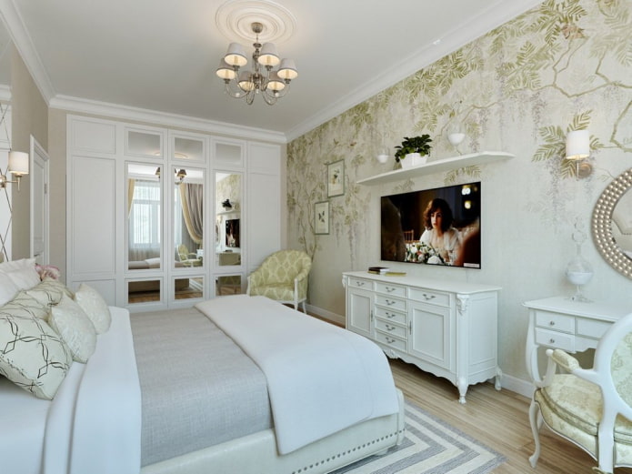 Fernseher über der Kommode im Schlafzimmer