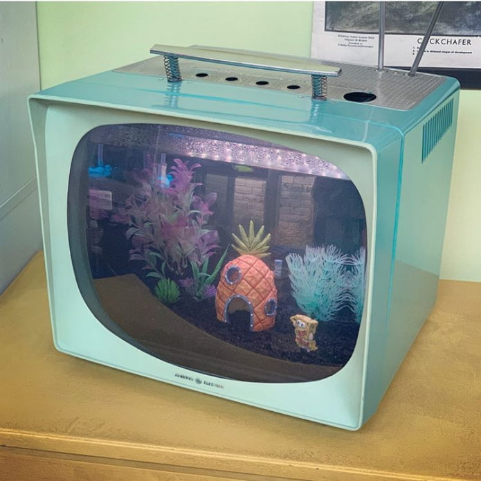 Stilvolles Aquarium aus einem alten Fernseher