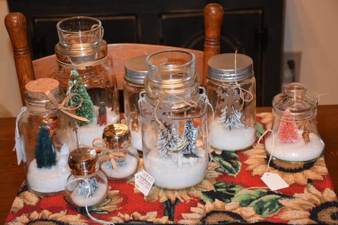 Schneekugel mit Weihnachtsbaum aus einem Glas