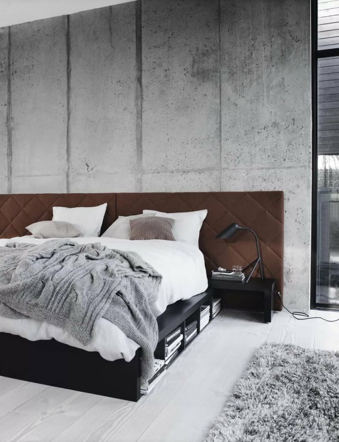 Betonwände im Schlafzimmer