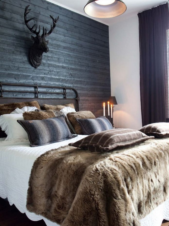dunkles skandinavisches Schlafzimmer
