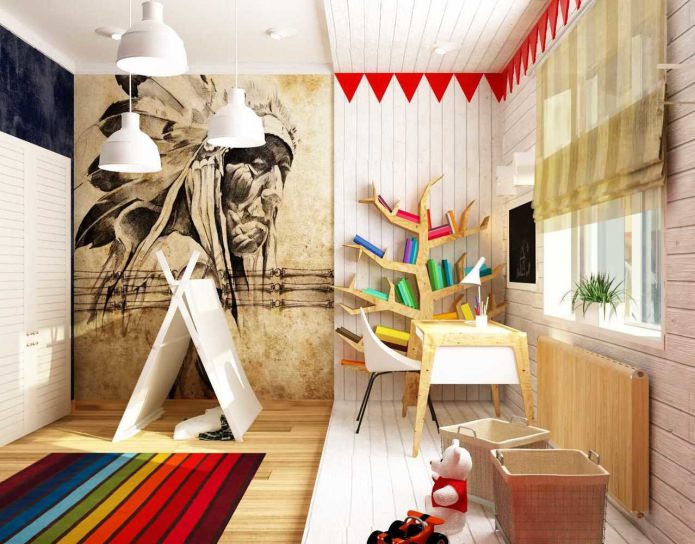 Kombination aus indischem und modernem Kinderzimmer-Interieur