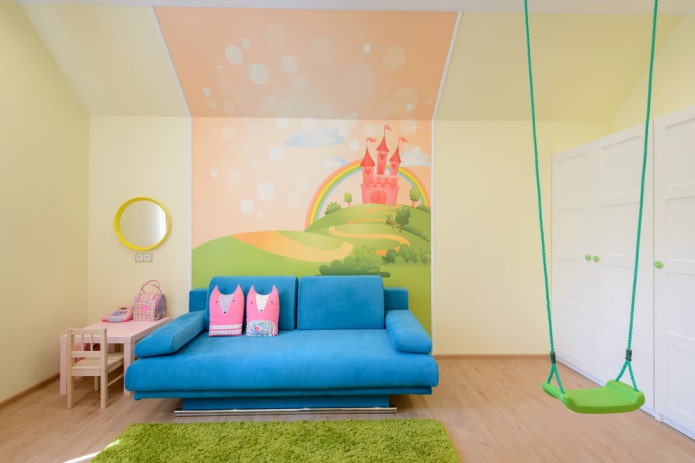 Interieur eines Mädchen-Kinderzimmers mit Fototapete