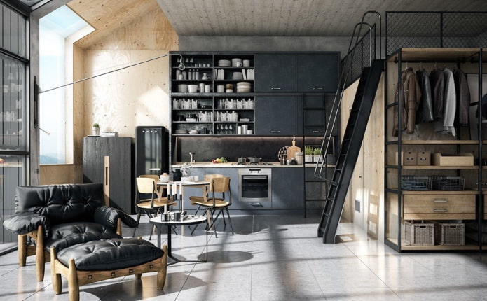 Studiodekoration im Industriestil