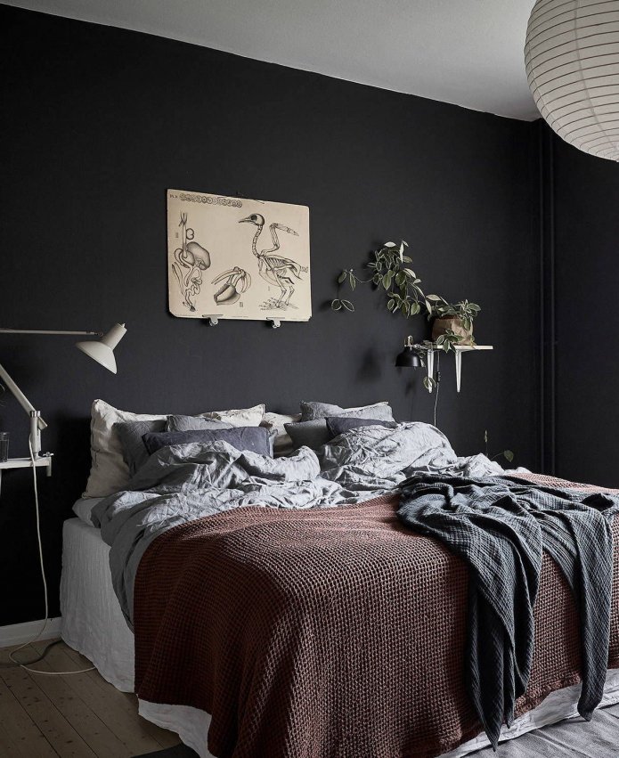 schwarze Wände, weiße Decke